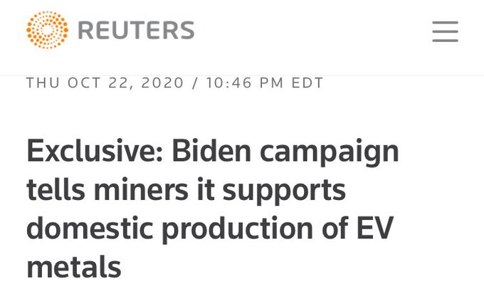 Biden supports miners, 2020