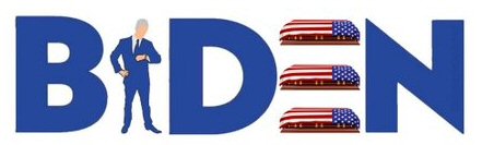 Biden logo, checking watch, flag-draped coffins